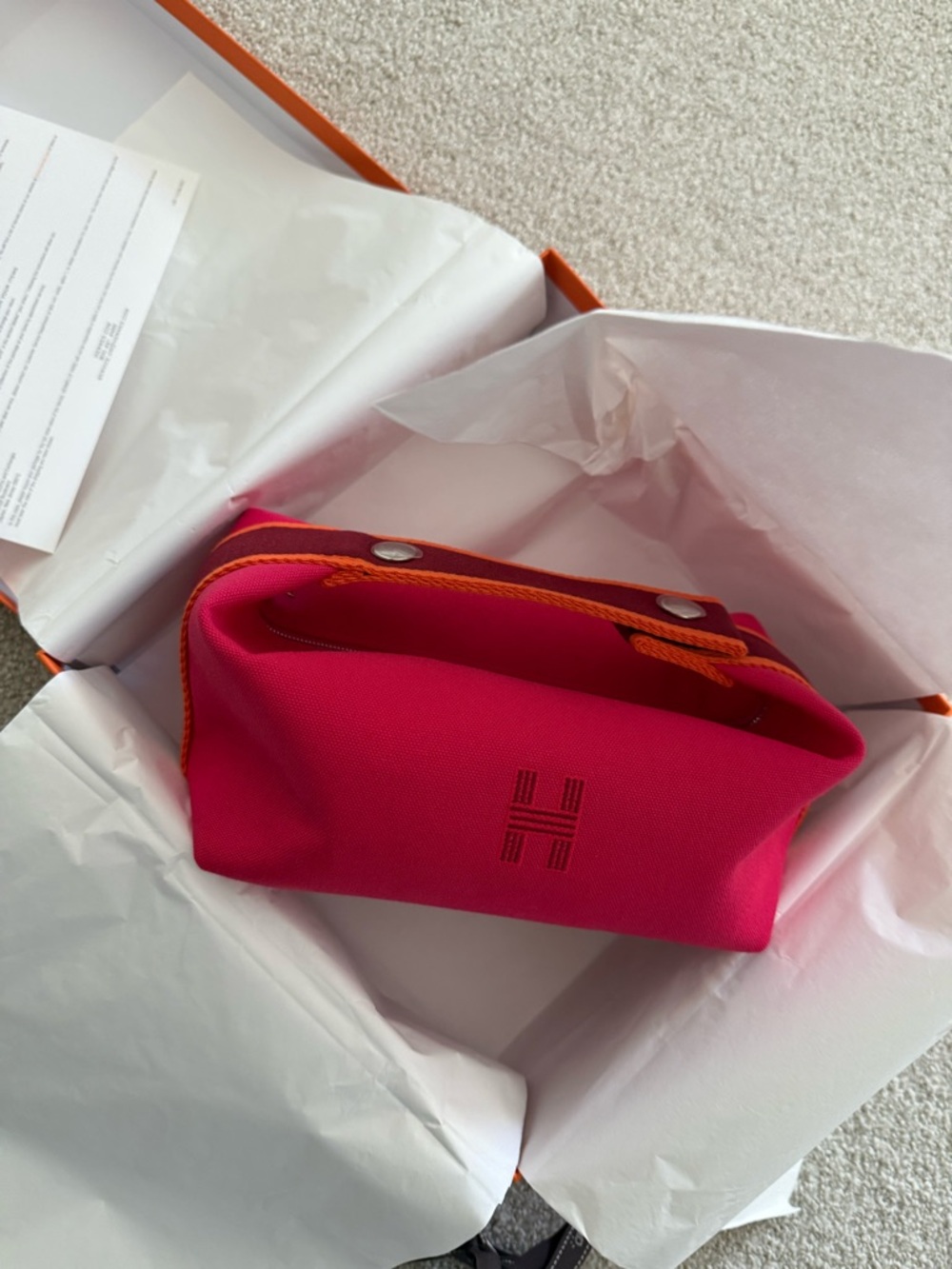 Hermes small Pink Canvas Travel Pouch